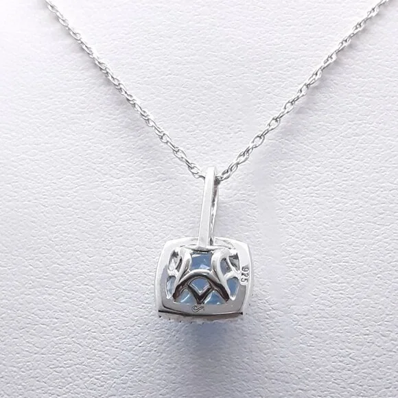 NEW sterling silver blue topaz and cz pendant necklace - Picture 10 of 11
